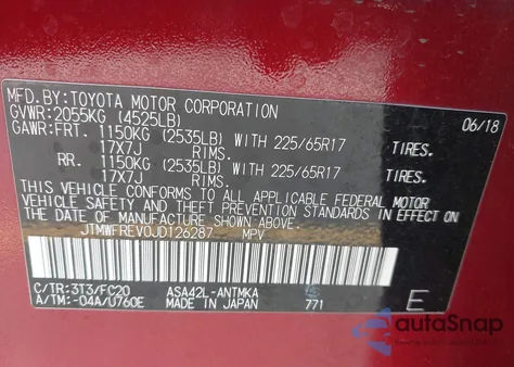 2018 Toyota Rav4 Adventure/Xle z USA, uszkodzony, nr VIN JTMWFREV0JD126287